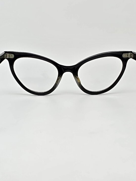 Vintage Gloss Black White Cat Eye Eyeglasses Frame USA 44-20-128 main image 10